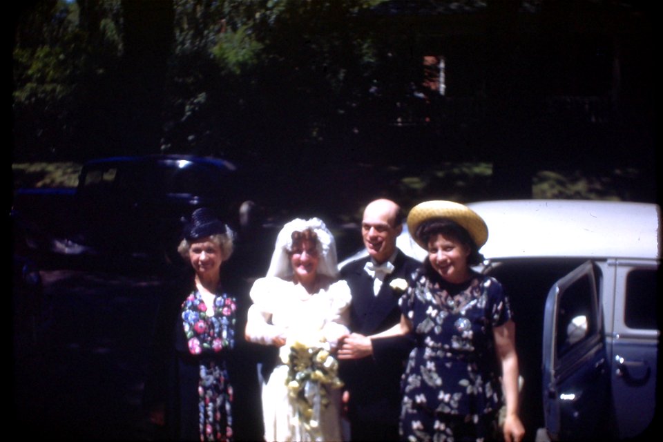 1940s Kodachrome titled "Pelusi Wedding 6-5-48."