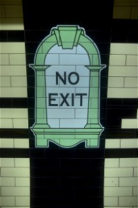 Old style No Exit sign at Warren Street Southbound Northern Line platform. photo