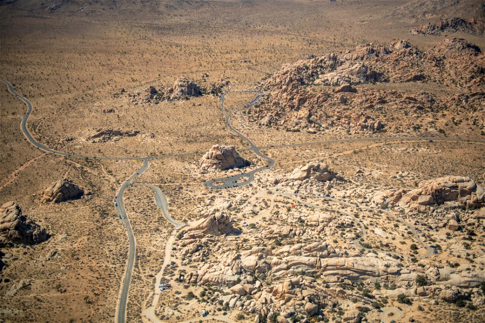 Aerial view of Joshua Tree National Park Hidden Valley area