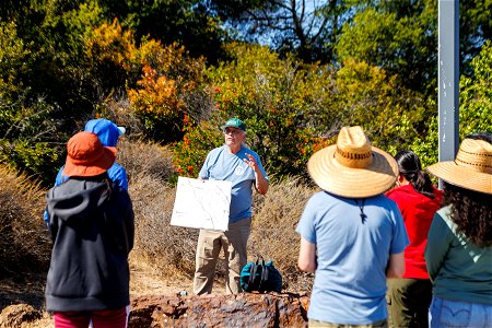 Crowd gathers for guided walk