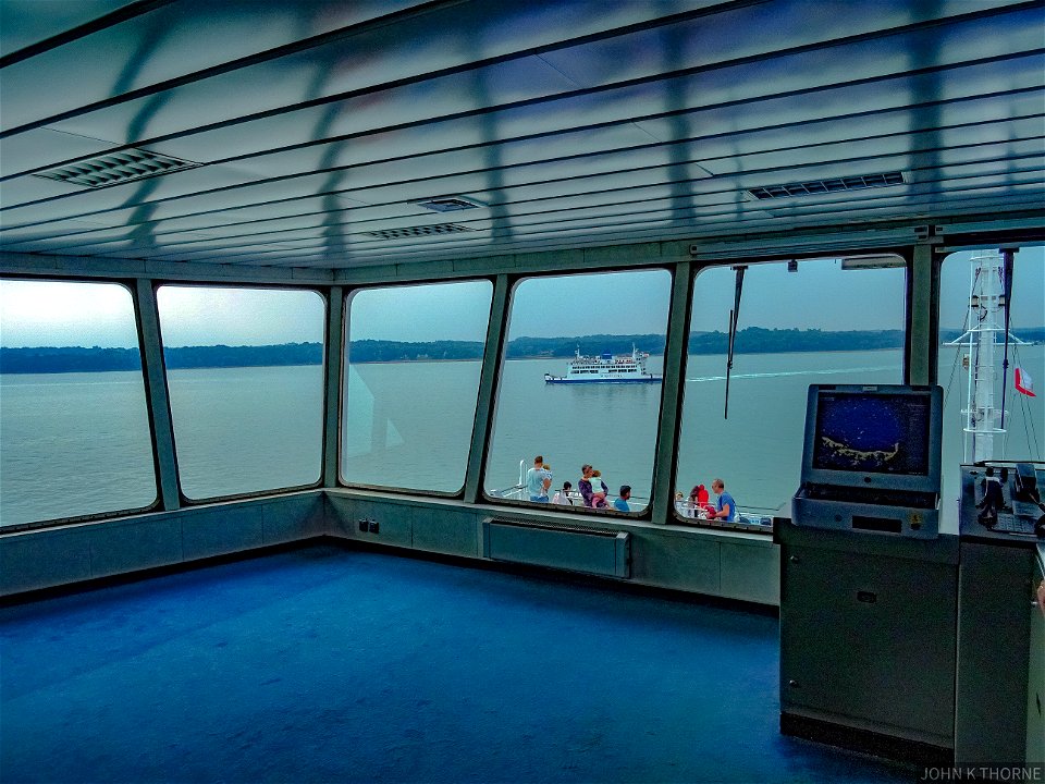 MV St Clare currently sails on the Portsmouth to Fishbourne route operated by Wightlink. She was built in Gdańsk in 2001. Photos of the bridge.