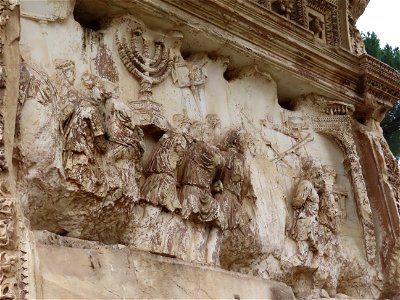 Arch of Titus with loot from Jeruseulum and the Second Temple Roman Forum Rome Italy