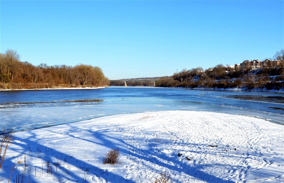 The confluence of the Mississippi (left) and Minnesota (right) Rivers at Fort Snelling State Park in Minnesota.