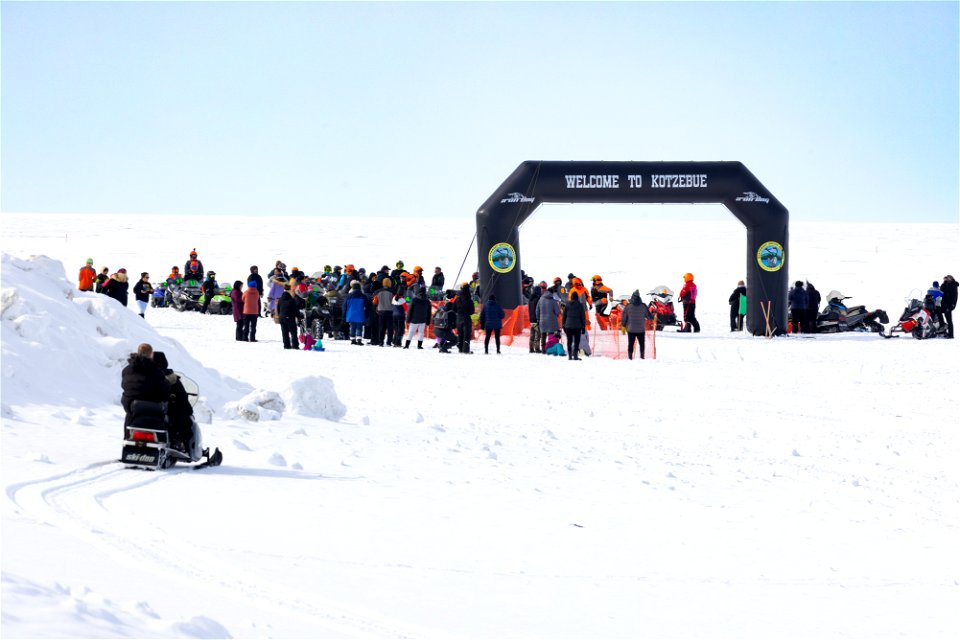 At the start of the women's snowmachine race in Kotzebue.