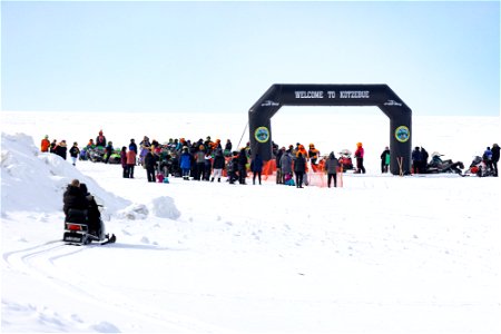At the start of the women's snowmachine race in Kotzebue.