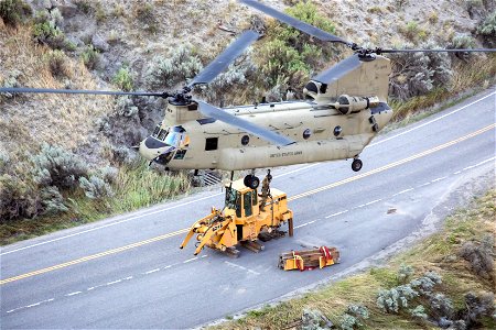 Yellowstone Flood Recovery: Loader removal from North Entrance Road in Gardner Canyon by the Montana Army National Guard