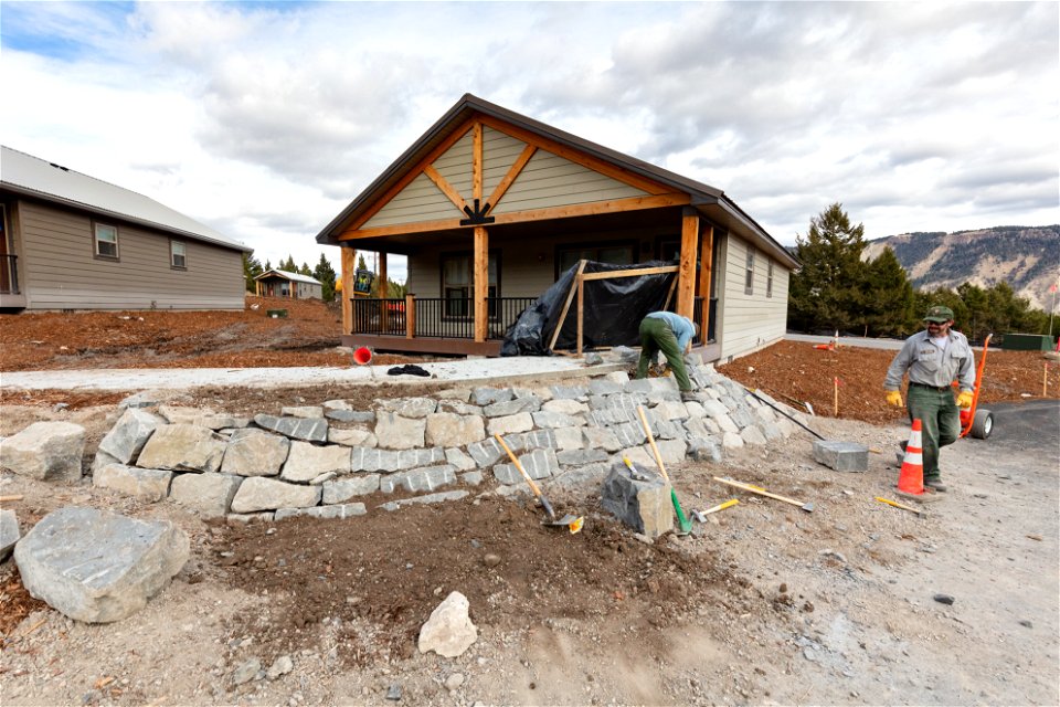 YACC Camp Housing Project: Trail crew constructs a rock wall