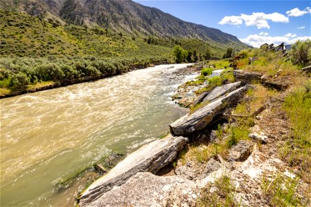 Yellowstone flood event 2022: Gardiner River new course at Boiling River