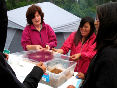Friends of AK Refuges volunteer and Watershed Charter School Teacher, Moira O'Malley teaching a Land and Water lesson