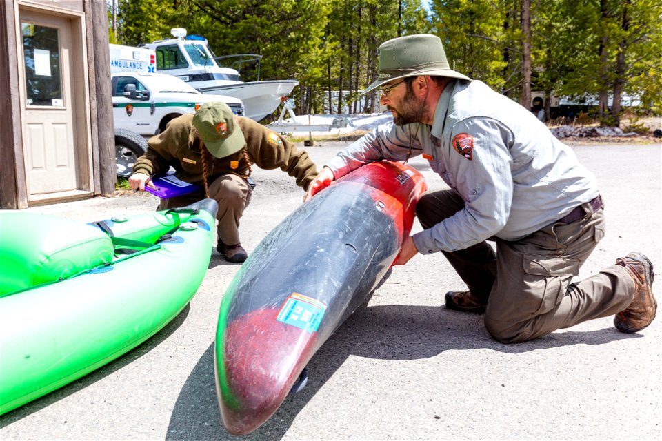AIS technicians inspecting a non-motorized boat