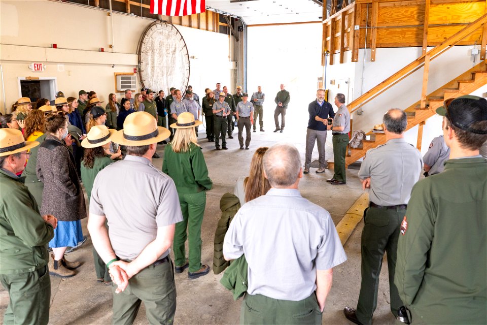 DOI Deputy Secretary Visit: Superintendent, Cam Sholly, introduces DOI Deputy Secretary, DOI Deputy Secretary Tommy Beaudreau, to employees at a meet and greet