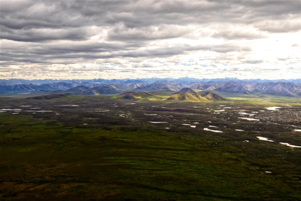 Aerial view of coastal plain and Brooks Range.