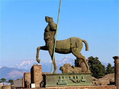 Senator statue in the FOrum Ruins Pompeii Italy photo