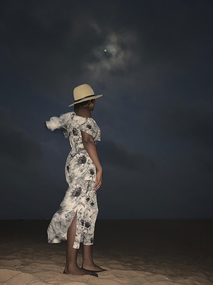 Woman night beach photo