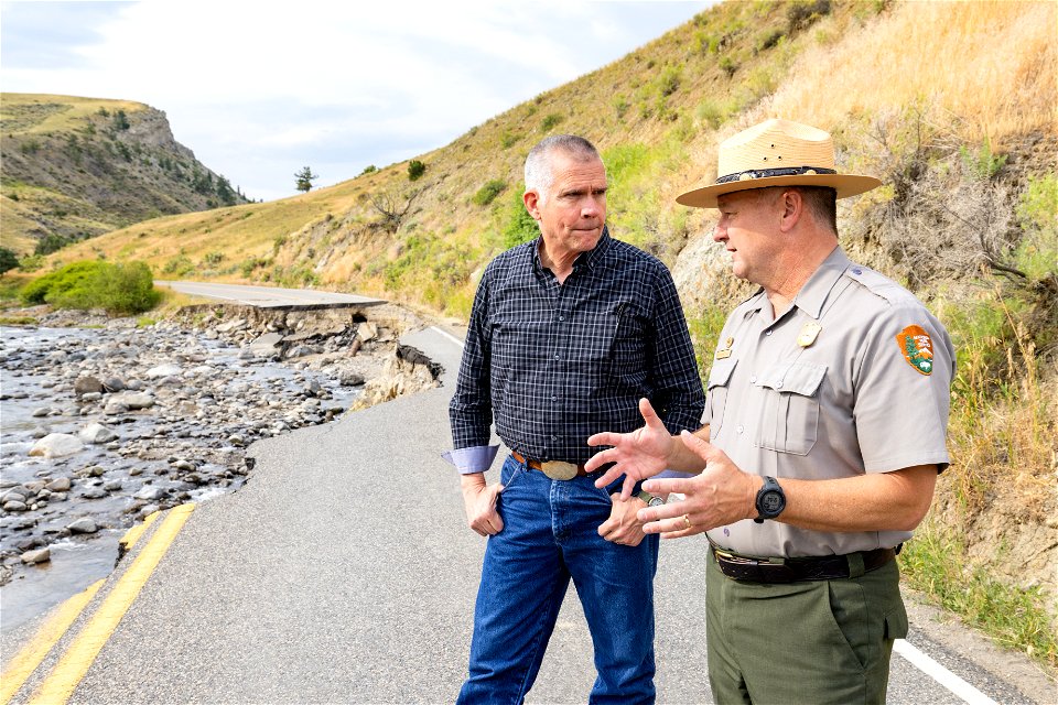 Yellowstone flood event 2022: Congressman Rosendale receives a briefing from Superintendent Cam Sholly at Rescue Creek