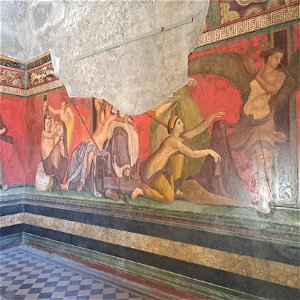 Right Side House of Mysteries Fescos Revealing the Phallus Ruins Pompeii Italy