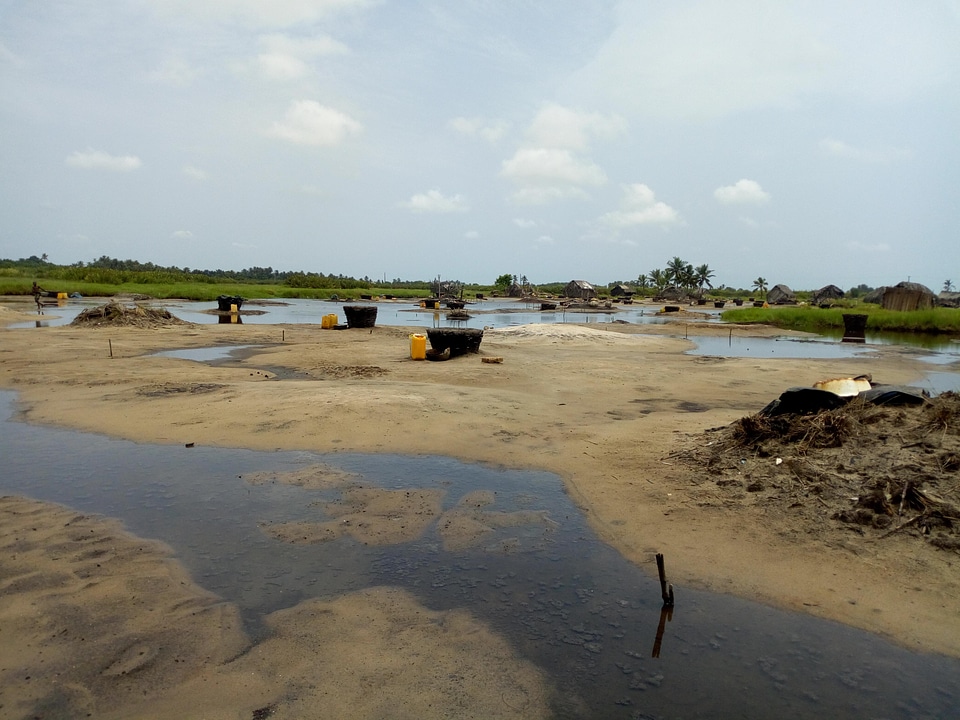Bank sand standing water