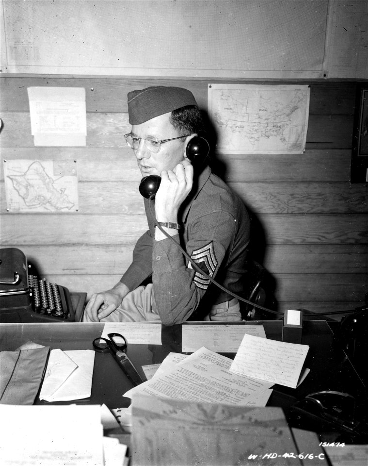 SC 151474 - M/Sgt. Paul Neff finishes up his last work before leaving for OCS School back in the states. Hawaii.