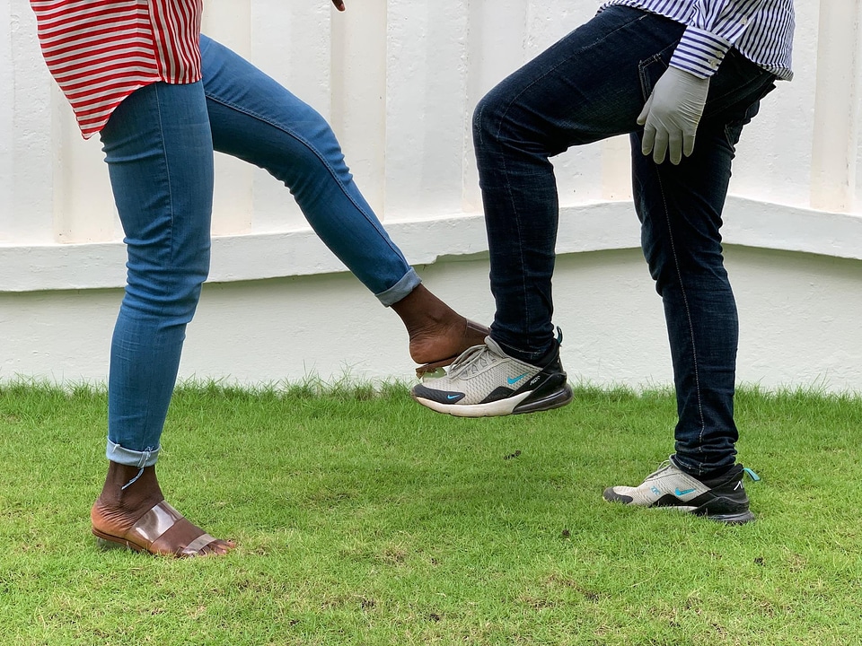 People sneakers legs