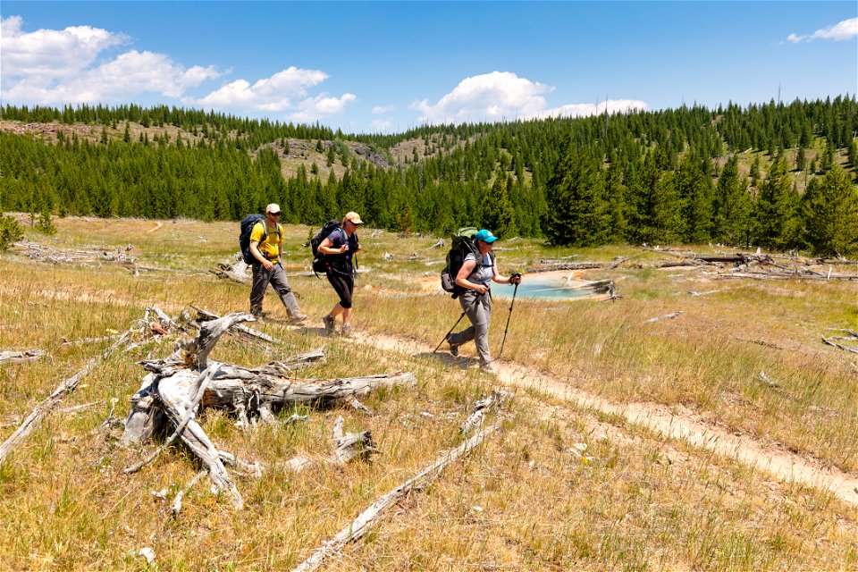 Hikers near Heart Lake Geyser Basin Middle Group