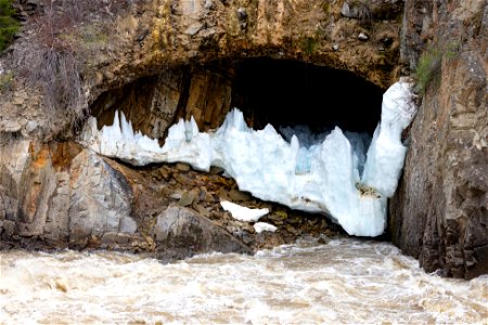 Melting ice in cave along the Yellowstone River photo