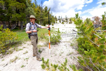 Alex Zaideman, backcountry monitoring lead, mapping social trails photo