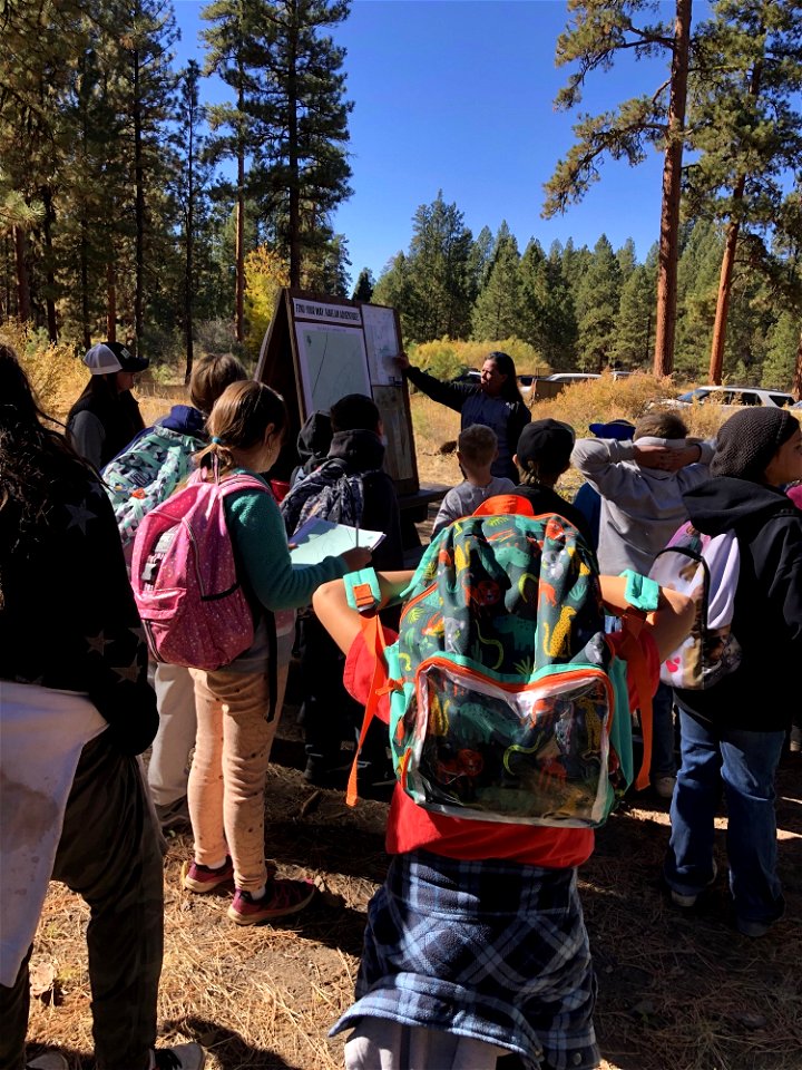 A group of kids learn about forest science at an Every Kid Outdoors Field Day