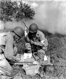 SC 179889 - Part of the training program received by the Medical Group at Camp Ellis, Ill., concerns the orientation given other groups such as engineers, quartermasters, signal corps, etc...