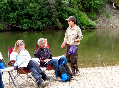 Visitor Services Intern Allyssa Gabriel with students