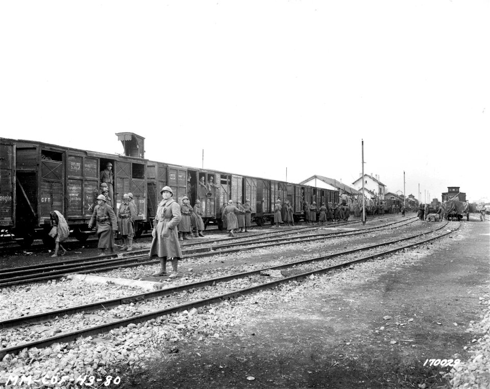 SC 170029 - French troops and equipment in railway cars ready to leave. 18 February, 1943.