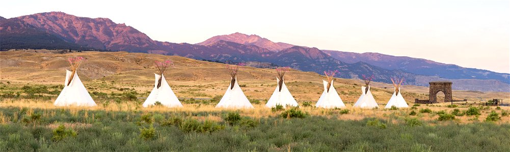 Yellowstone Revealed: North Entrance teepees at sunrise (2) photo