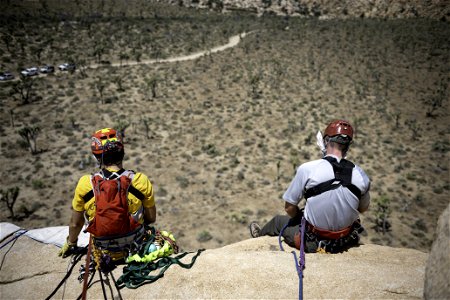 Joshua Tree Search and Rescue team members training technical rescue