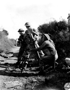 SC 336789 - General view of mortar fire by British mortar crew. South of Garigliano, Italy. 13 November, 1943. photo