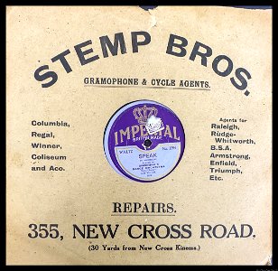 STEMP BROS 355, NEW CROSS ROAD. GRAMOPHONE & CYCLE AGENTS. photo
