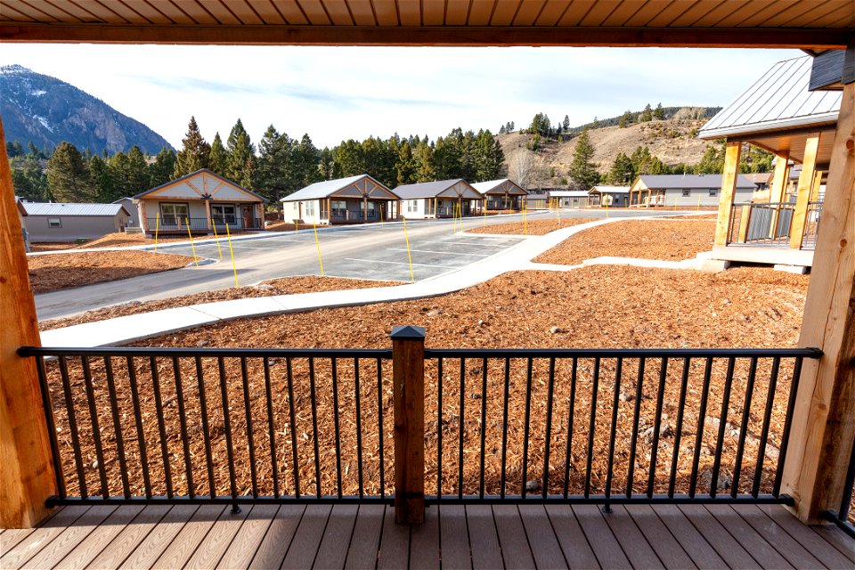 YACC Camp Housing Project: porch views of completed camp and parking area (2)