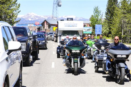 Yellowstone south loop reopens, West Entrance June 22, 2022: lines into West Yellowstone, MT photo