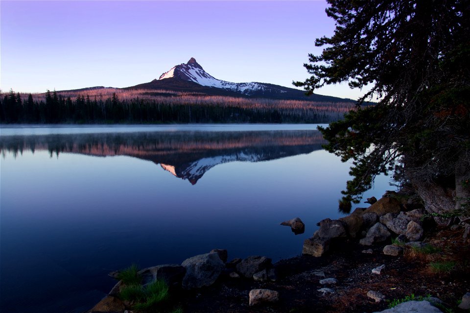 Pink sunrise at Big Lake, Oregon photo