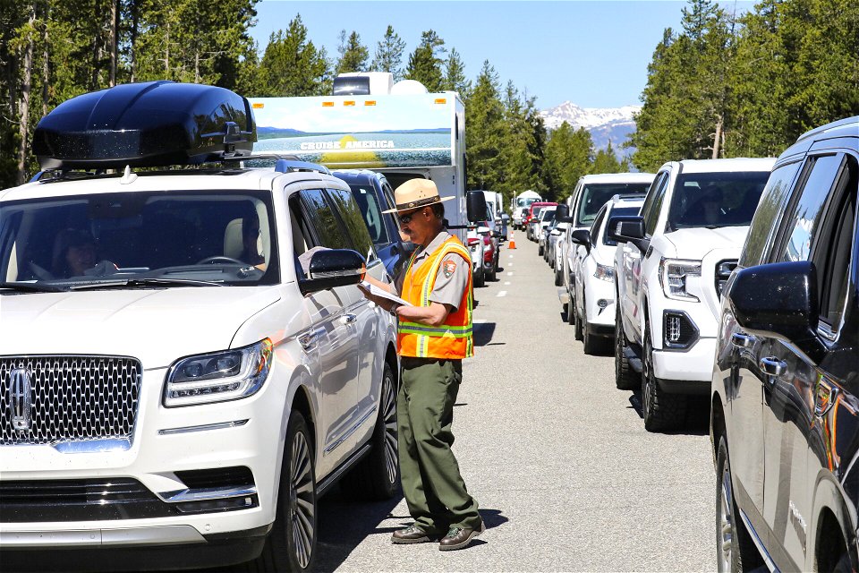 Yellowstone south loop reopens, West Entrance June 22, 2022:  lines into West Yellowstone, MT (3)