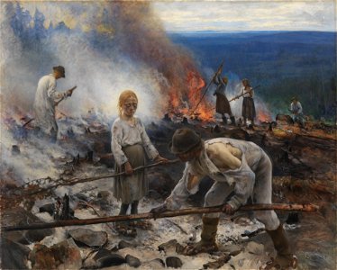 Eero Järnefelt (1863-1937): Under the Yoke (Burning the Brushwood) / Raatajat rahanalaiset / Kaski / Trälar under penningen / Sved photo