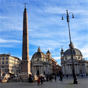 Twin churches Chiesa di Santa Maria del Miracoli and Santa Maria in Montesanto with Obelisk Flamino Rome Italy