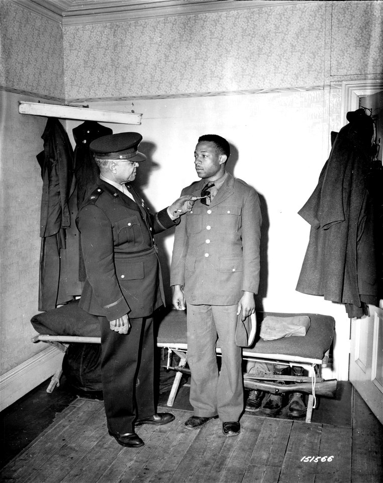 SC 151566 - Brig. Gen. Benjamin Davis is making a personnel inspection of colored troops somewhere in England.