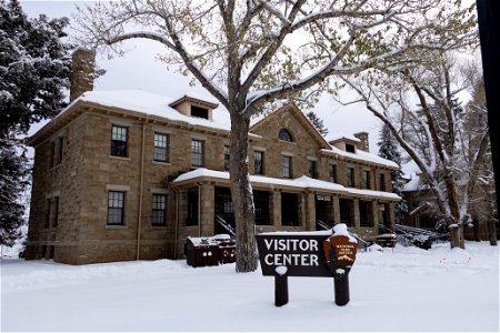 Albright Visitor Center in snow (1) photo