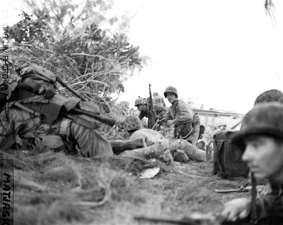 Scene on Green Beach 2, at 0840, D-Day. Sgt. Matjasic was wounded while taking these pictures. 15 June, 1944.