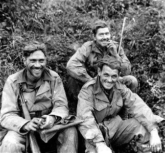 SC 195524-S - Resting on a roadside enroute to a rest camp behind the lines from La Neuveville, France, are... photo