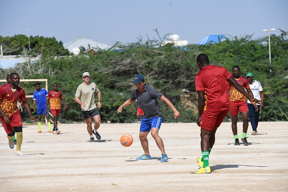 Playing football game