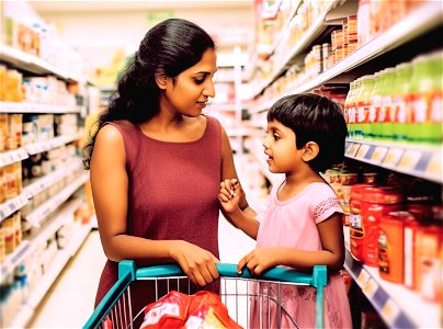 'Mother and Daughter Shopping at Keells Super'