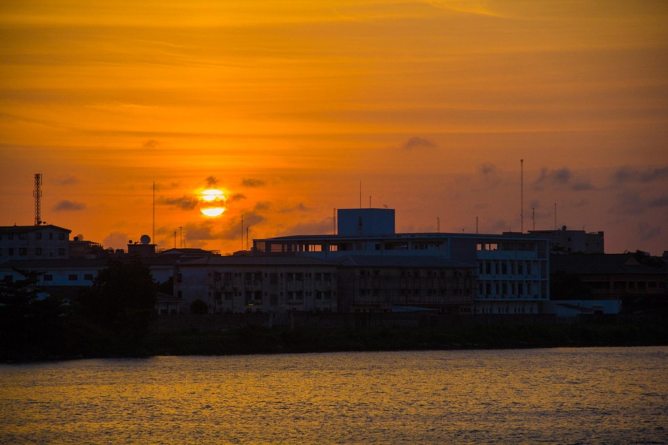 Sunset evening water