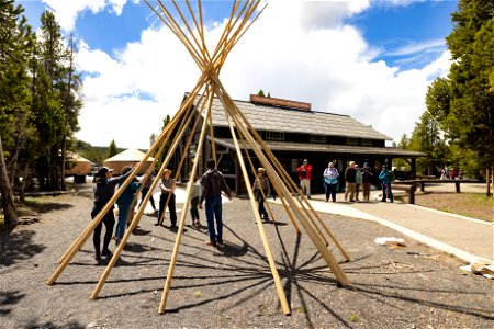 Yellowstone Tribal Heritage Center opening day 2023:getting ready to put on the canvas