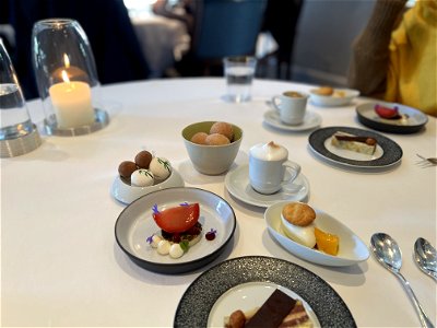 Desserts, Macarons, Cappuccino Semifreddo and Cinnamon Sugar Donuts "Coffee and Donuts"