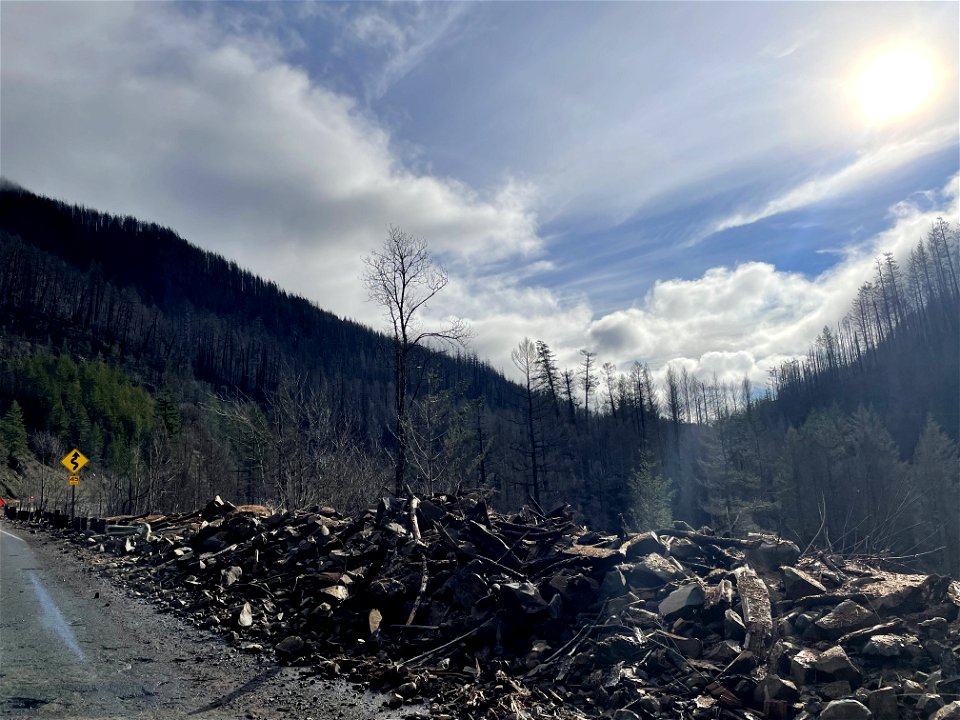 Hwy 224 Rockfall debris on Mt. Hood National Forest